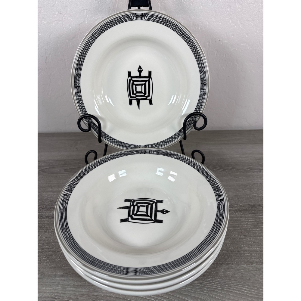 4 Set HF Coors Santa Fe Railway Ancient Mimbreno Indian Turtle Soup Rimmed Bowls